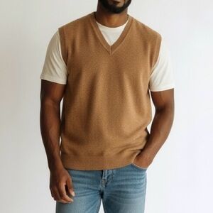 Vintage Lambswool V-Neck Sweater Vest Men's XL Tan Old Money Academia